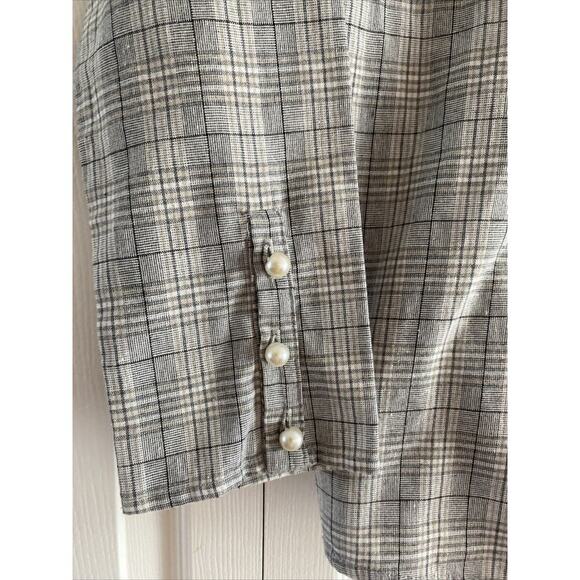 Lipslide Women's Medium Plaid Collared Faux Wrap Top Pearl Button Corpcore - Picture 2 of 5
